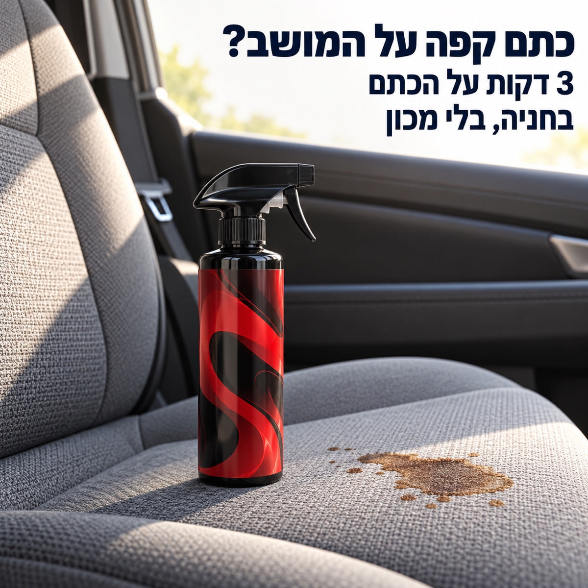 כתם קפה על המושב? · 3 דקות על הכתם · בחניה, בלי מכון