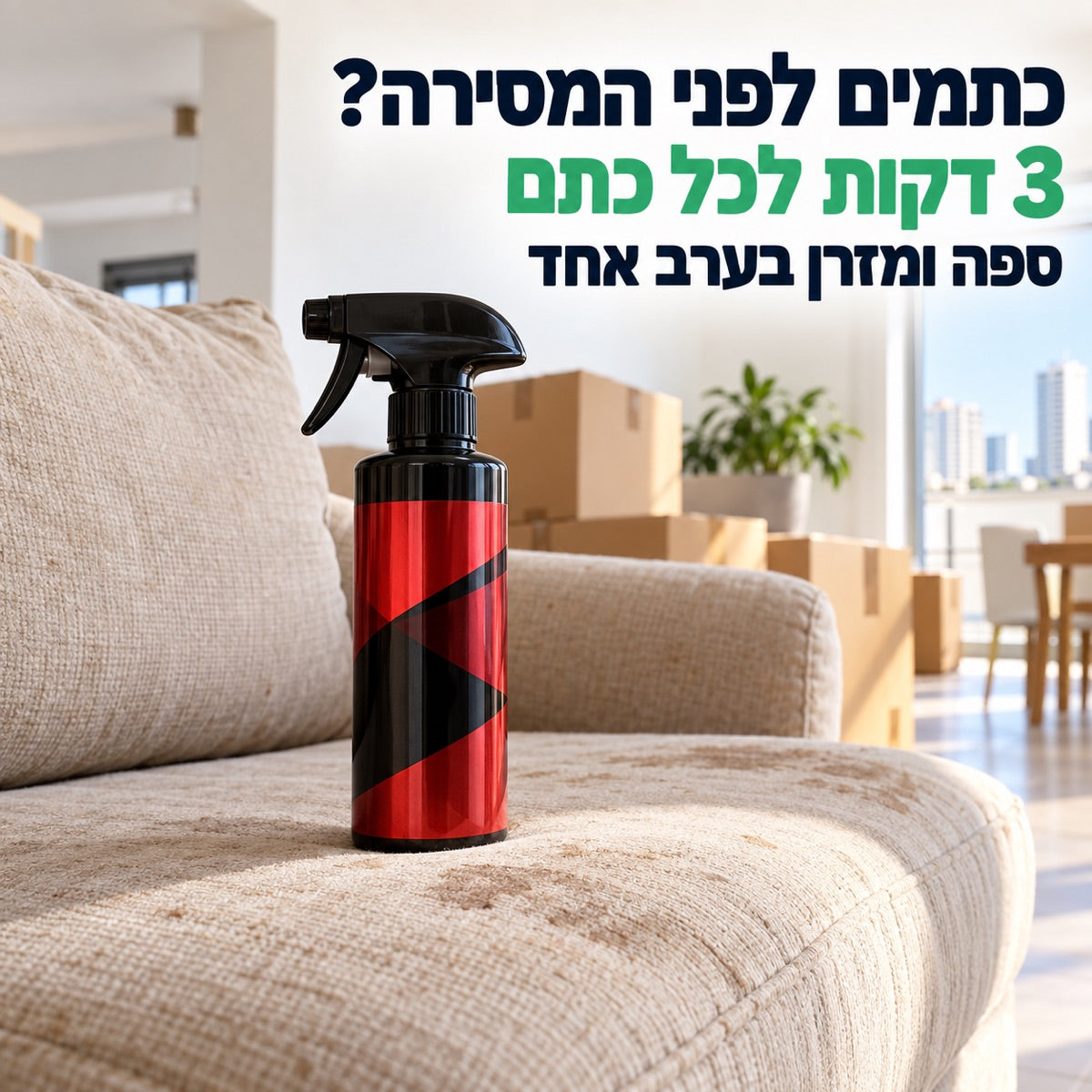 כתמים לפני המסירה? · 3 דקות לכל כתם · ספה ומזרן בערב אחד